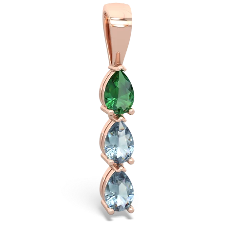 lab emerald-aquamarine three stone pendant