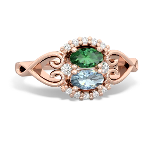 Lab Emerald Lab Created Emerald with Genuine Aquamarine Love Nest ring Ring