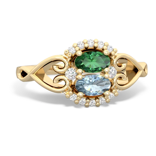 lab emerald-aquamarine antique keepsake ring
