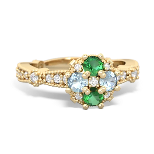 Lab Emerald Lab Created Emerald with Genuine Aquamarine Milgrain Antique Style ring Ring