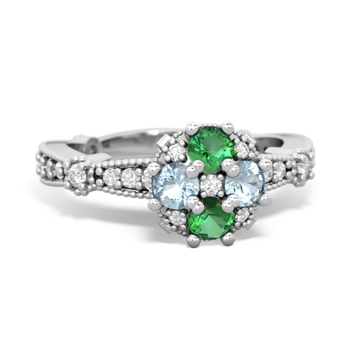 lab emerald-aquamarine art deco engagement ring