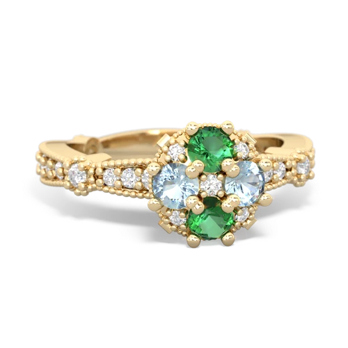 lab emerald-aquamarine art deco engagement ring