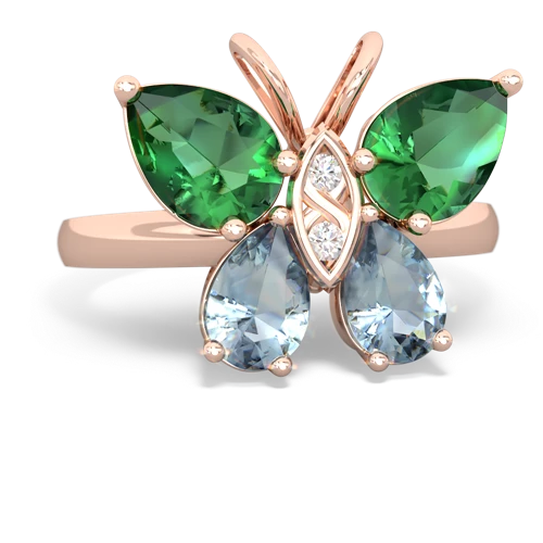 lab emerald-aquamarine butterfly ring