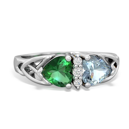 lab emerald-aquamarine celtic ring