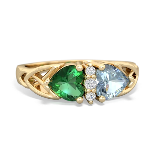 lab emerald-aquamarine celtic ring