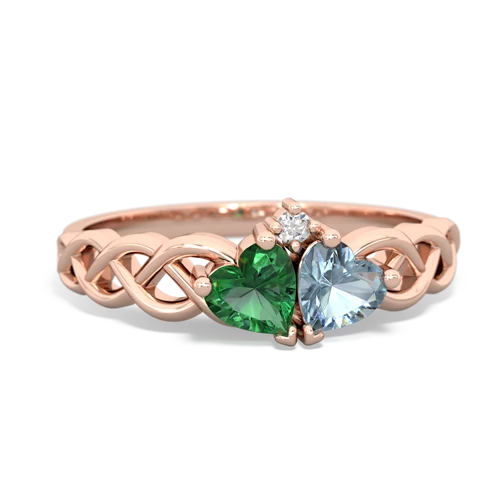 lab emerald-aquamarine celtic braid ring