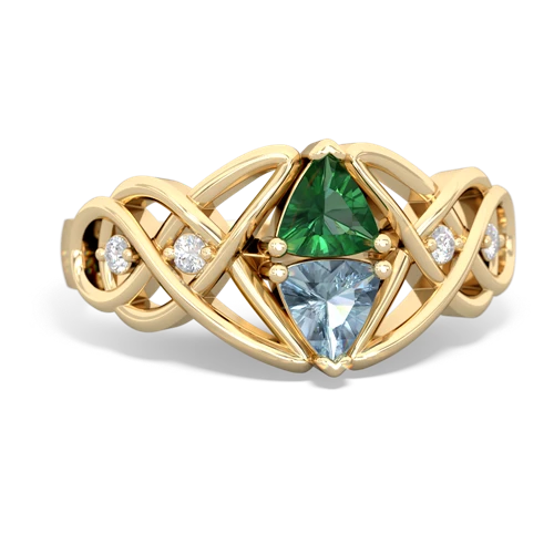 lab emerald-aquamarine celtic knot ring