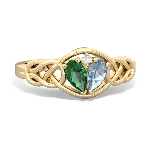 lab emerald-aquamarine celtic knot ring