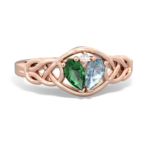 lab emerald-aquamarine celtic knot ring