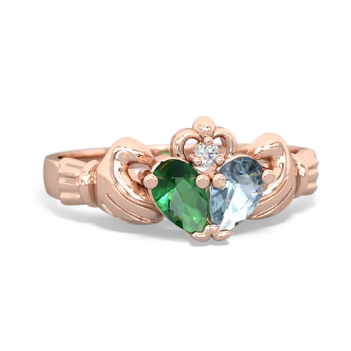 Lab Emerald Lab Created Emerald with Genuine Aquamarine Claddagh ring Ring