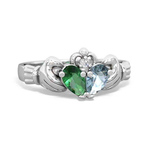 lab emerald-aquamarine claddagh ring