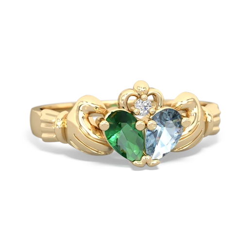 lab emerald-aquamarine claddagh ring