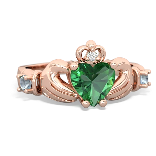 Lab Emerald Lab Created Emerald with Genuine Aquamarine and Lab Created Sapphire Claddagh ring Ring