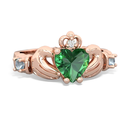 lab emerald-aquamarine claddagh ring