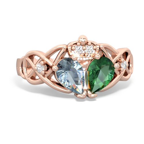Lab Emerald Lab Created Emerald with Genuine Aquamarine Two Stone Claddagh ring Ring