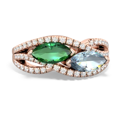 Lab Emerald Lab Created Emerald with Genuine Aquamarine Diamond Rivers ring Ring