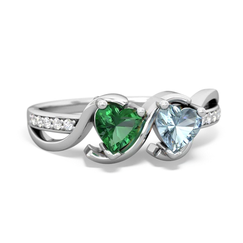 Lab Emerald Lab Created Emerald with Genuine Aquamarine Side by Side ring Ring