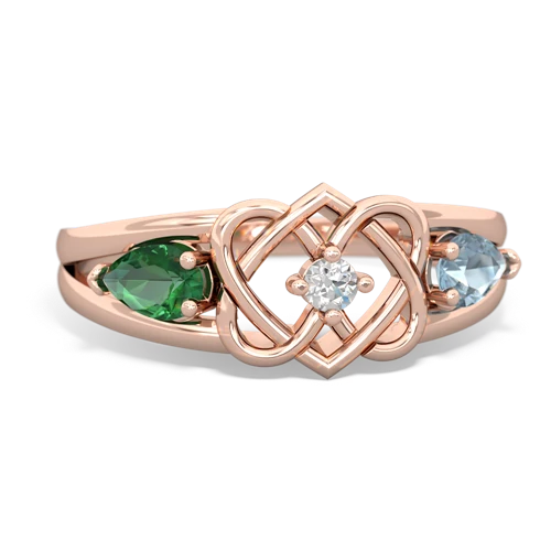Lab Emerald Lab Created Emerald with Genuine Aquamarine Hearts Intertwined ring Ring