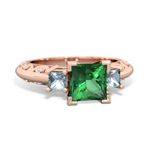 Lab Emerald Lab Created Emerald with Genuine Aquamarine and  Art Deco ring Ring