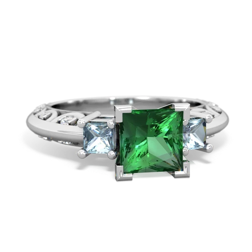 Lab Emerald Lab Created Emerald with Genuine Aquamarine and Genuine Fire Opal Art Deco ring Ring