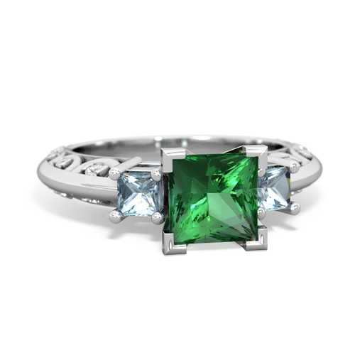 lab emerald-aquamarine engagement ring