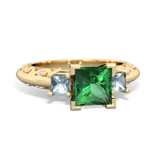 lab emerald-aquamarine engagement ring