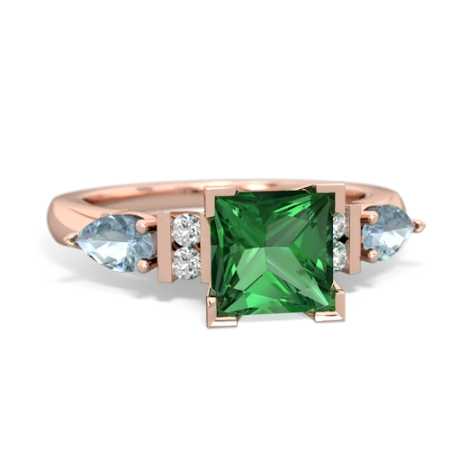 Lab Emerald Lab Created Emerald with Genuine Aquamarine and  Engagement ring Ring