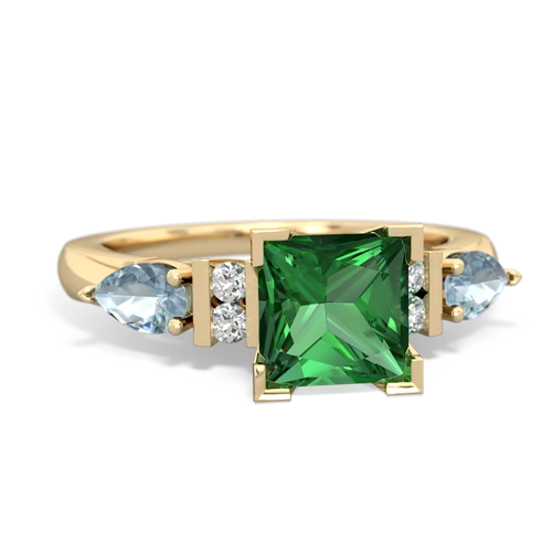 Lab Emerald Lab Created Emerald with Genuine Aquamarine and Genuine Fire Opal Engagement ring Ring