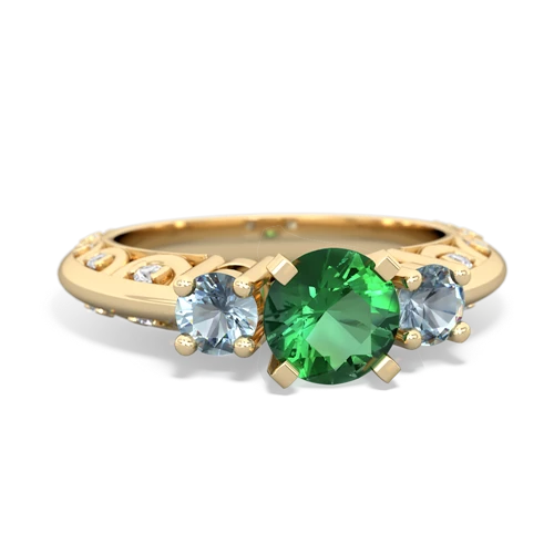Lab Emerald Lab Created Emerald with Genuine Aquamarine Art Deco ring Ring