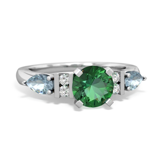 Lab Emerald Lab Created Emerald with Genuine Aquamarine and  Engagement ring Ring