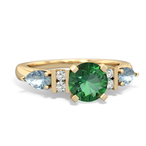 Lab Emerald Lab Created Emerald with Genuine Aquamarine and Genuine Sapphire Engagement ring Ring