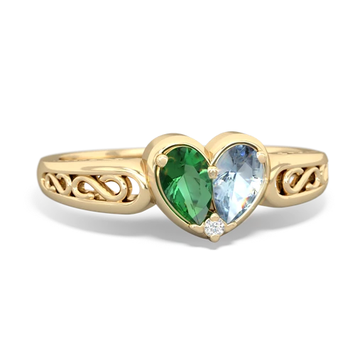lab emerald-aquamarine filligree ring