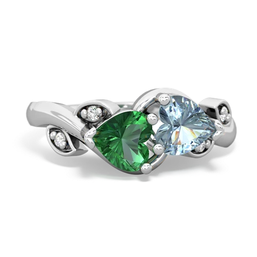 lab emerald-aquamarine floral keepsake ring