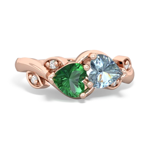 lab emerald-aquamarine floral keepsake ring