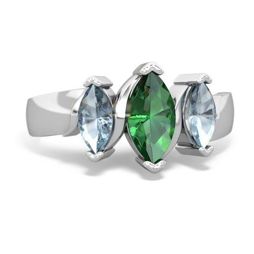 Lab Emerald Lab Created Emerald with Genuine Aquamarine and Lab Created Emerald Three Peeks ring Ring