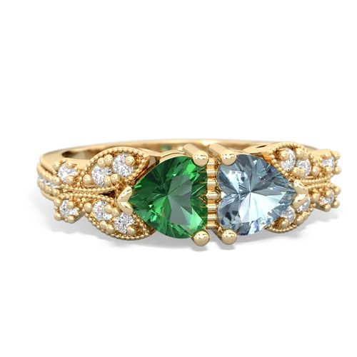 Lab Emerald Lab Created Emerald with Genuine Aquamarine Diamond Butterflies ring Ring