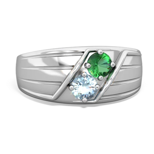lab emerald-aquamarine mens ring