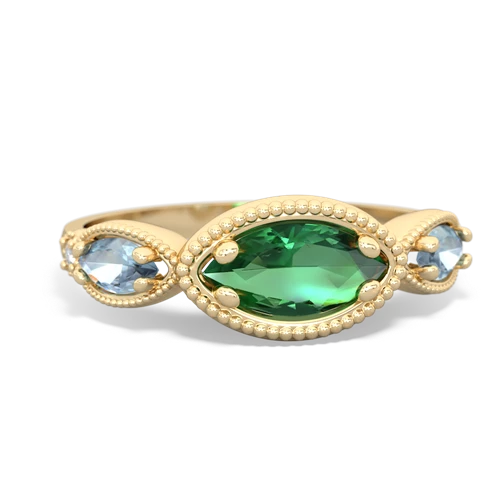 Lab Emerald Lab Created Emerald with Genuine Aquamarine and Genuine Fire Opal Antique Style Keepsake ring Ring