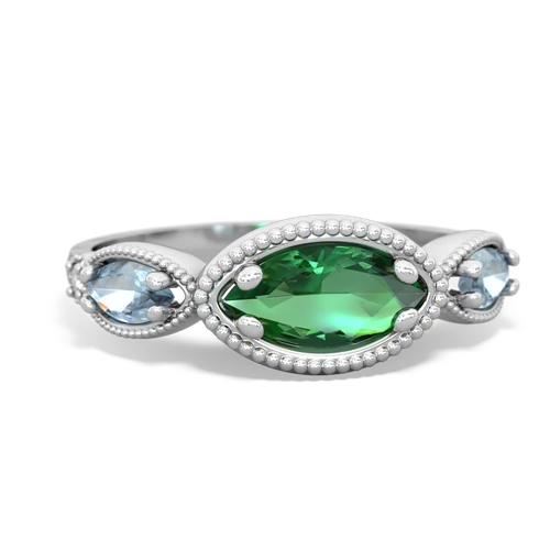 lab emerald-aquamarine milgrain marquise ring