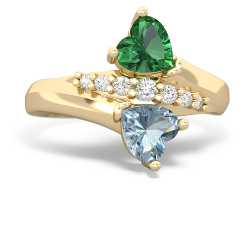 Lab Emerald Lab Created Emerald with Genuine Aquamarine Heart to Heart Bypass ring Ring