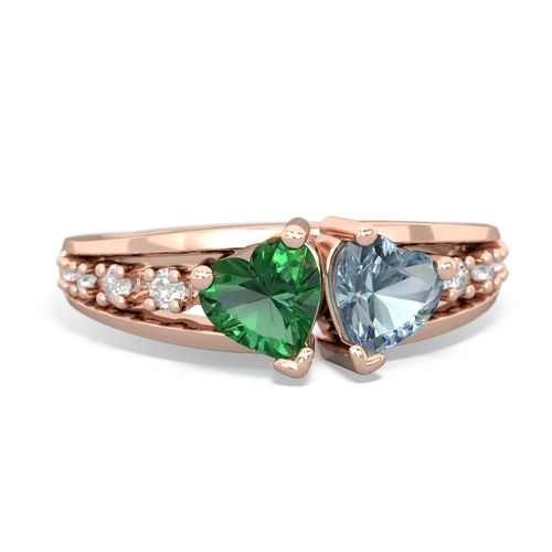 Lab Emerald Lab Created Emerald with Genuine Aquamarine Heart to Heart ring Ring