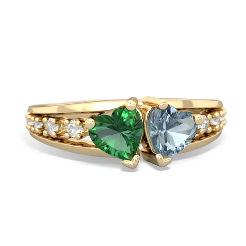 Lab Emerald Lab Created Emerald with Genuine Aquamarine Heart to Heart ring Ring
