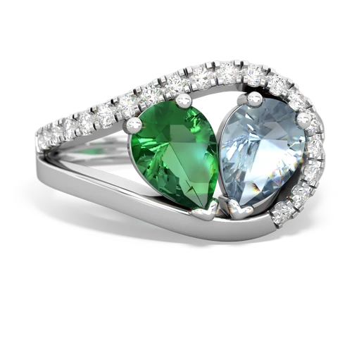 lab emerald-aquamarine pave heart ring