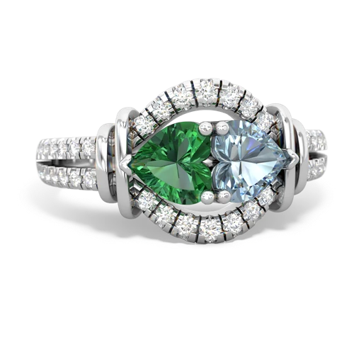 Lab Emerald Lab Created Emerald with Genuine Aquamarine Art-Deco Keepsake ring Ring
