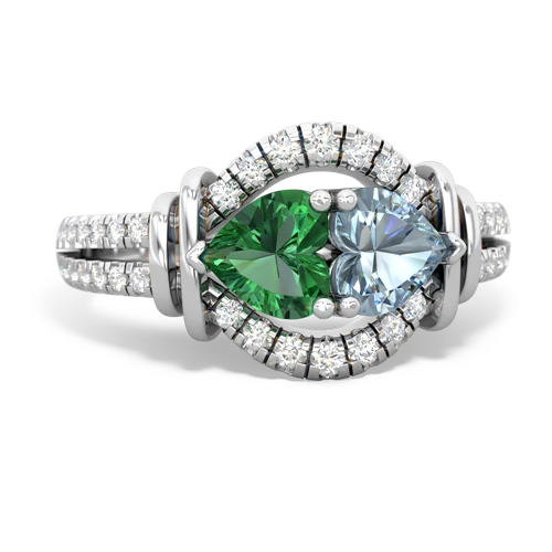 lab emerald-aquamarine pave keepsake ring