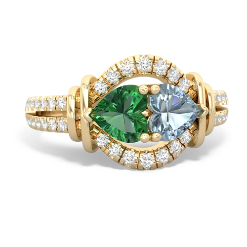 lab emerald-aquamarine pave keepsake ring