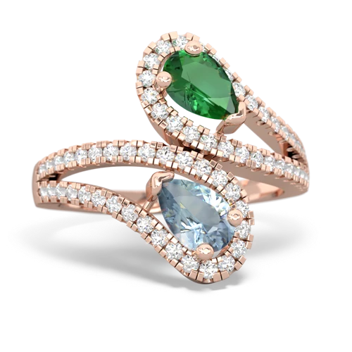 Lab Emerald Lab Created Emerald with Genuine Aquamarine Diamond Dazzler ring Ring