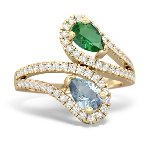 lab emerald-aquamarine pave swirls ring