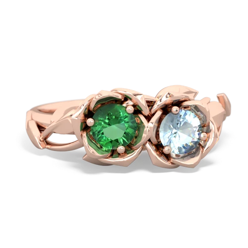 Lab Emerald Lab Created Emerald with Genuine Aquamarine Rose Garden ring Ring
