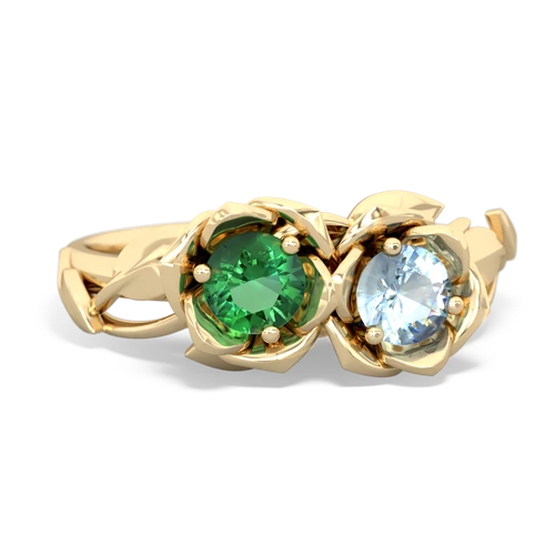 Lab Emerald Lab Created Emerald with Genuine Aquamarine Rose Garden ring Ring